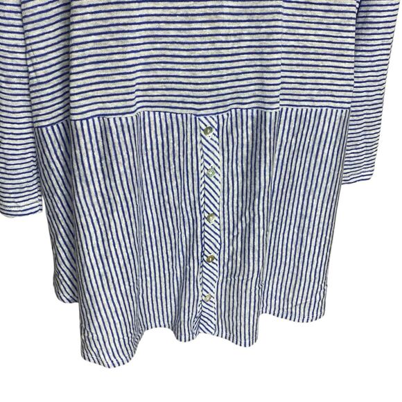 NWT Adrienne Vittadini Linen Top Womens 2X Roll Tab 3/4 Sleeve Striped Coastal - Picture 12 of 16